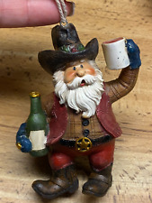 VTG Resin Western Santa w/Liquor  Bottle & Coffee Cup Christmas Ornament 4