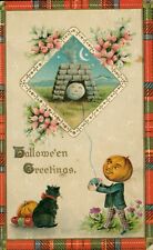 Anthropomorphic Pumpkin Man Flying JOL Kite Halloween Postcard~Antique~c1911 picture