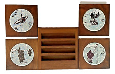 Vintage Inuit Art Canada Wood & Ceramic Coasters Set of 4 picture