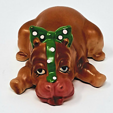 Josef Originals Ceramic Hippo Figurine vintage Japan green bow 1.5