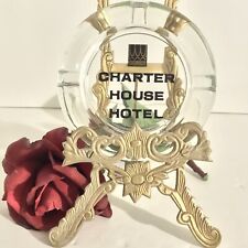 60’s ASHTRAY GLASS CHARTER HOUSE HOTEL HCA, GOLD CROWN LOGO, VINTAGE COLLECTABLE picture