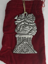 Avon 1994 Pewter Christmas Ornament Santa Arrival Box And Velvet Bag picture