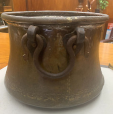 Antique late 19th Century Copper Stock Cauldron w/ Wrought Iron Handles-Hammered picture