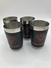 JAGERMEISTER Shot Glasses Stainless Steel Faux Leather Wrapped Lot of 4 picture