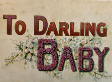 Antique 1908 Ephemera Valentine Postcard Embossed To Darling Baby Flowers N701 picture