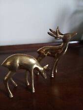 Pair of 2 Vintage Solid Brass Deer Set Buck & Doe MCM Decor picture