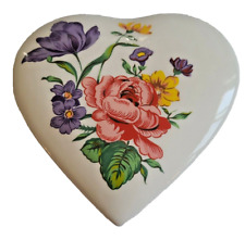 Vintage Perugina Heart Jewelry Box Ceramic Floral Trinket Container - SLIGHT... picture