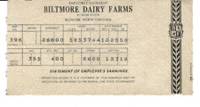 VINTAGE 1958 BILTMORE DAIRY FARMS EMPLOYEES PAY STATEMENT  BILTMORE ESTATE, NC picture