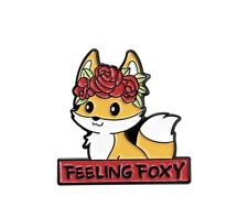 Enamel Lapel Pin - Feeling Foxy Fox Roses Kawaii Kitsune-US SELLER picture