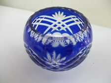 ANTIQUE CZECH BOHEMIAN ROSE BOWL COBALT HAND CUT TO CLEAR PINEAPPLE PATTERN picture