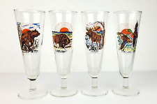 Set of 4 Vintage Canadian Wildlife Pilsner Glasses Mallard, Moose, Buffalo, Bear picture