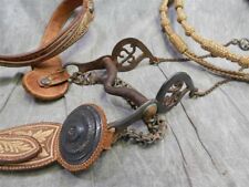 19th Cent. Mexican Military Parade Bridle, Bit & Rawhide Reins w/ Silver Conchos picture