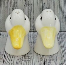 Salt & Pepper Shakers Vintage White Ceramic Large Duck Heads with Yellow Beaks picture