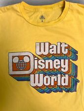 Walt Disney World Women's Yellow Retro Style Rainbow Logo Tee T-shirt Sz Medium picture