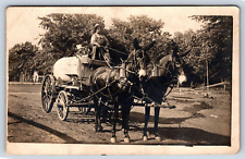 Postcard RPPC Water Delivery Wagon Horse Drawn Dirt Road Real Photo Vintage G6 picture