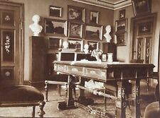 Antique Room Study Beautiful Oil Paintings & Large Desk Antique Vintage Photo picture
