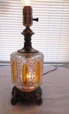 Antique Vtg 3 Way Clear/Amber Pressed Glass Metal Table Lamp Beautiful 13