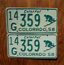 1958 COLORADO License Plate Plates PAIR / SET - NEVER USED picture