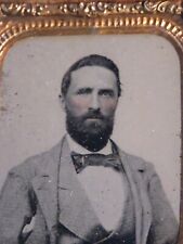 1860s Ambrotype Photo Handsome Man with Beard 1/9th Plate Split Hinge picture
