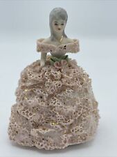 Rare Vintage Ceramic Victorian Lady In Pink Lace Dress Figurine Cleo China 324 picture