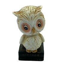 Owl Figurine Vintage Enesco 1975 White Gold Porcelain Decorative Charming Little picture