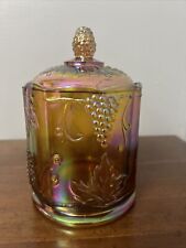 Indiana Glass Harvest Grape Carnival Glass Marigold Biscuit Jar Cookie Canister picture