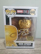 MARVEL STUDIOS GOLD IRON SPIDER FUNKO POP 440 SIGNED BY ERIC BAUZA BAM (45/99) picture