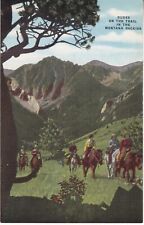 Dudes on the Trail.  Montana Rockies Horseback Riding Linen Postcard Unposted picture