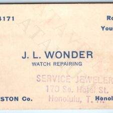 c1940s Honolulu Territory Hawaii JL Wonder Watch Repair Business Card Elston C45 picture