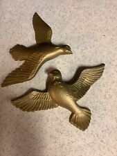Set Of 2 Vintage Burwood Gold Tone Wall Hanging Doves picture