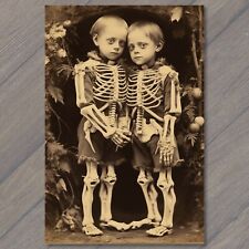 POSTCARD Creepy Sisters as Skeletons An Unusual Halloween Weird  picture