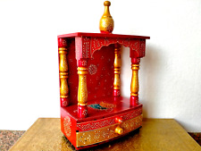 Wooden Handpainted Pooja Temple, Mandir with Drawer RED Multi Color Pooja temple picture