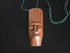 Rare Orig. Vtg 1960s 70s Teak Tiki Totem Pole Pendant Necklace Lucky Surfer Surf picture