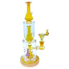 Cheech Bong Triple Beaker Design Waterpipe Yellow 10inch Tall Perc picture