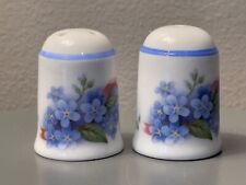 Vintage REUTTER Mini Porcelain Salt & Pepper Shakers Floral White Blue Germany picture