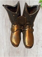 Vintage Heavy Cast Metal Cowboy Boots Souvenir Paperweight Cave Of The Mounds WI picture