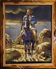 Vintage Native Indian Horseback Southwestern Mexico Black Velvet Framed Painting picture