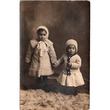 RPPC Children in Winter Coats and Hats Holding Hands Vintage Real Photo Postcard picture