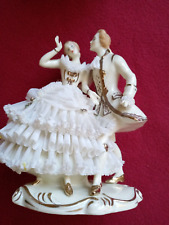 Vintage Dresden Romantic Couple Figurine 7 in High X 8 In. Wide Porcelain picture