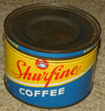 Vintage 1950s SHURFINE COFFEE TIN 1 POUND w / lid NORTHLAKE ILLINOIS picture