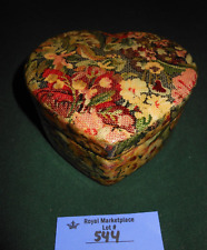 Vtg Ceramic Heart Jewelry Trinket Box Tapestry Decoupage Bella Casa picture