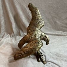 Vintage Brass Eagle Statue Landing On Tree Perch Heavy Over 9 Pound 18” Wingspan picture