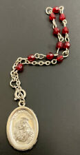 Vintage Catholic Red Glass Chaplet Saint St Anthony Religious Medal picture