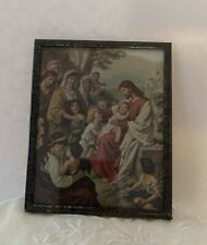 Jesus Christ Blessing Little Children Vintage Metal Frame Miniature Picture picture