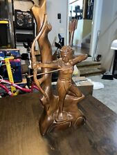 Vintage Handcrafted Statue Of Native American Shooting Bow And Arrow picture