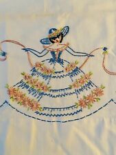 Vintage Embroidered Southern Belle Pillowcases Victorian Lady Standard Set Of 2 picture