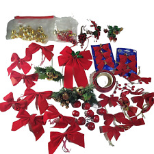Vintage Christmas Craft Lot Wreath Bows Ornaments Ribbon Junk Drawer picture