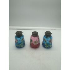 Antique Victorian Glass Trio of Shakers Hand Painted Enamel Flowers Daisy Rose picture