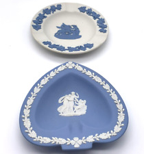 2 Wedgwood dishes Jasperwear Blue on White Round Ashtray & Blue Spade picture
