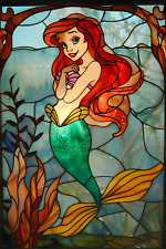 Little Mermaid Stained Glass Refractor Sketch Card Signed 1/1 Original art #1A88 picture